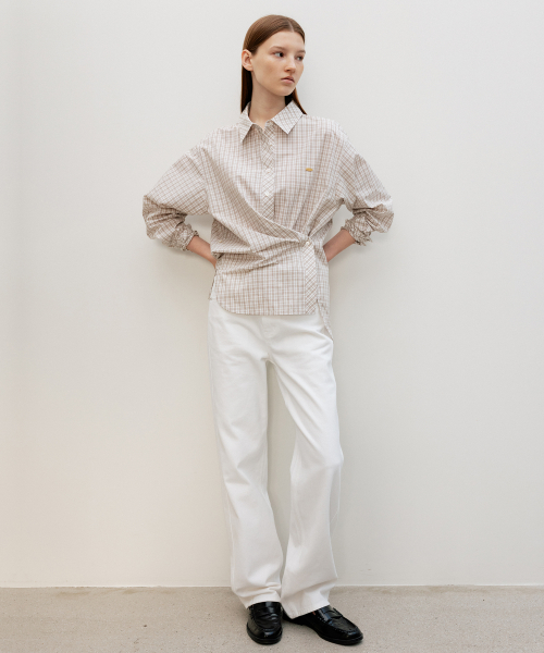 Aube Scarf-Wrap Shirt IvoryCheck