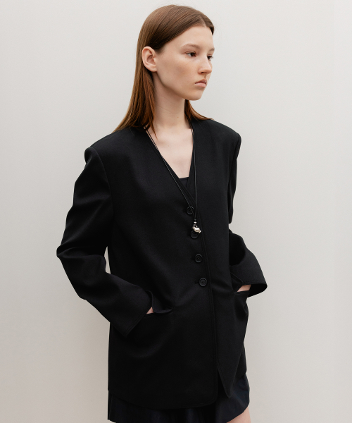 Serin Collarless Jacket Black