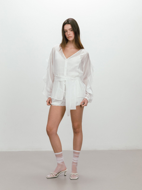 FRILL BELTED BLOUSE / WHITE