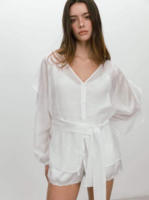 FRILL BELTED BLOUSE / WHITE