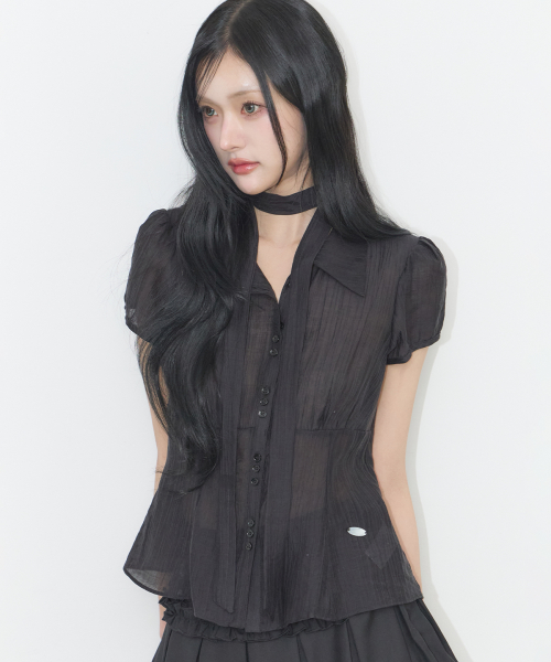 Flare Puff Blouse Black
