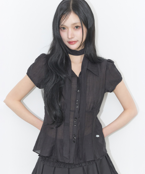 Flare Puff Blouse Black