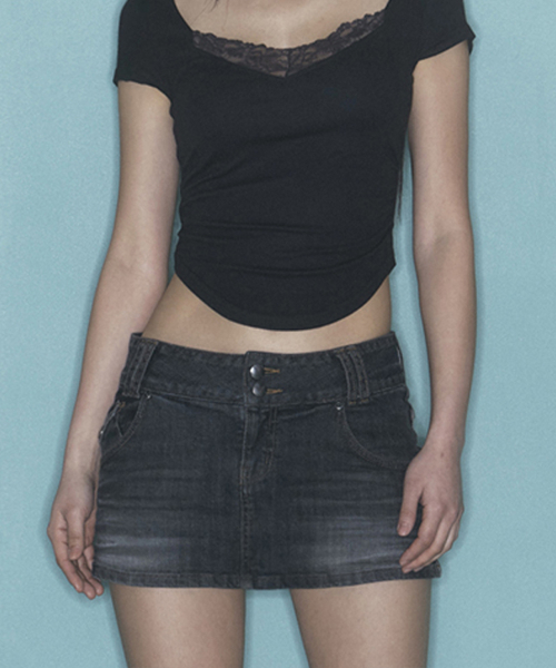 Tommie Button Denim Skirt (Vintage Black)