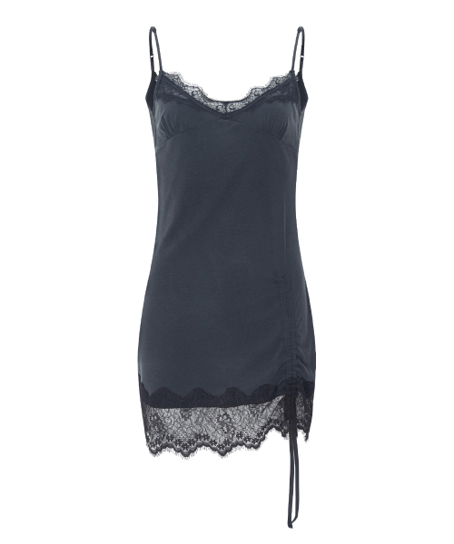 Pia Lace Slip Mini Dress (Deep Charocal)