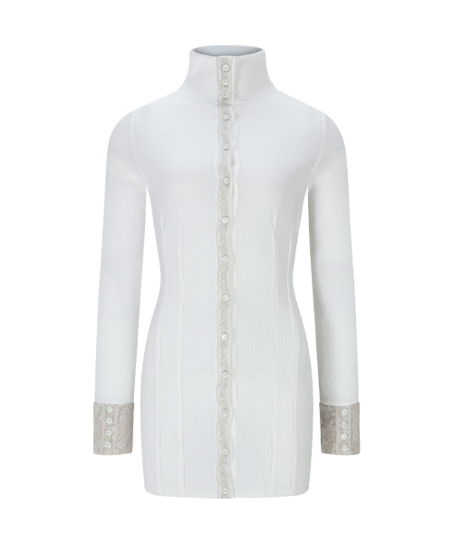 Karin High-neck Lace Pintuck Dresses (White)