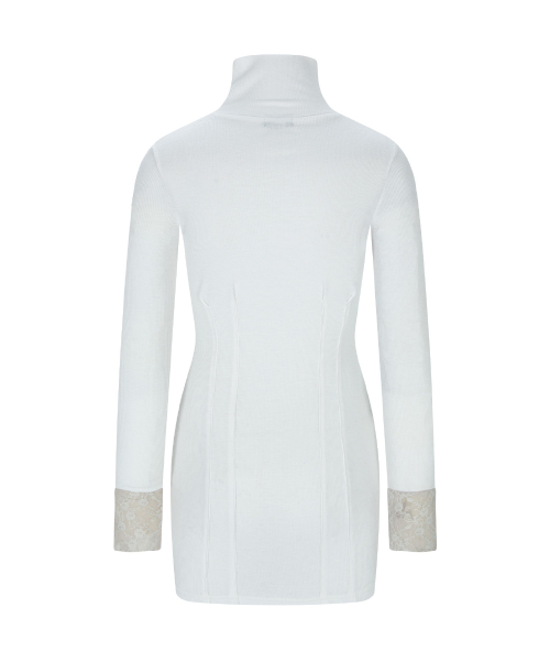 Karin High-neck Lace Pintuck Dresses (White)