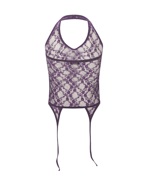 Lua Garter Lace Halter Sleeveless Top (Purple)