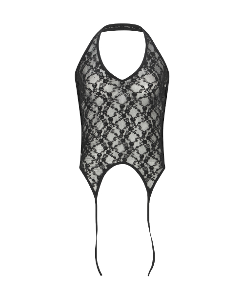 Lua Garter Lace Halter Sleeveless Top (Black)