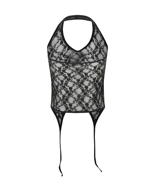 Lua Garter Lace Halter Sleeveless Top (Black)