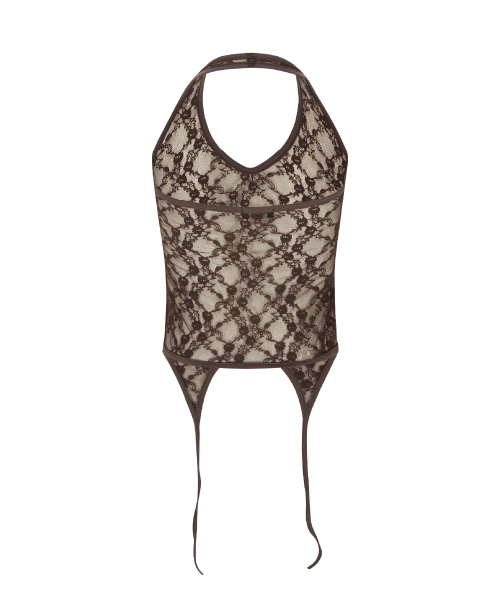 Lua Garter Lace Halter Sleeveless Top (Brown)