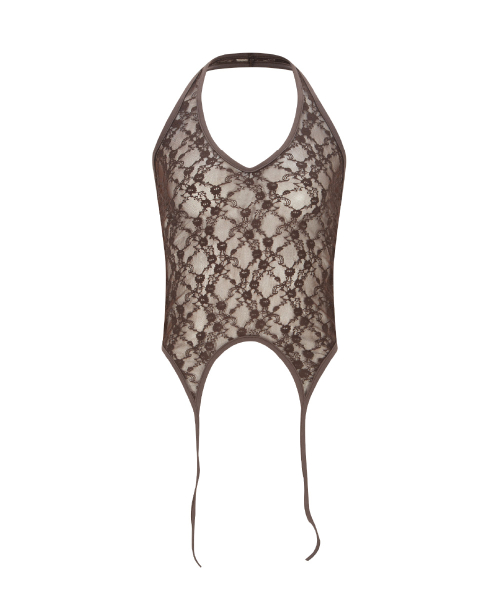 Lua Garter Lace Halter Sleeveless Top (Brown)