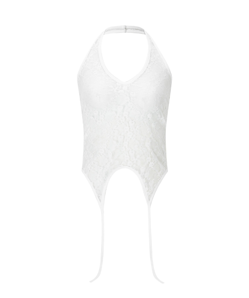 Lua Garter Lace Halter Sleeveless Top (White)