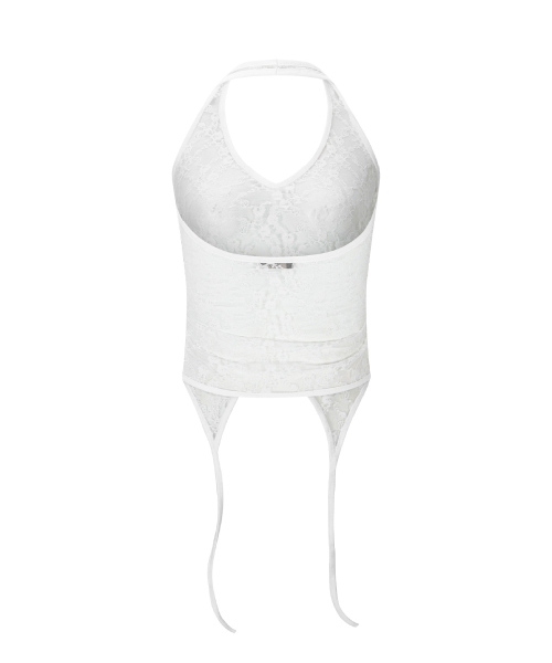 Lua Garter Lace Halter Sleeveless Top (White)