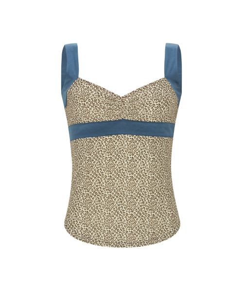 Macy Leopard Shirring Sleeveless Top (Yellow)