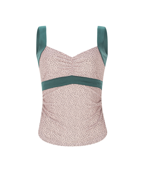 Macy Leopard Shirring Sleeveless Top (Mute Pink)