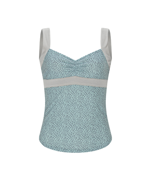 Macy Leopard Shirring Sleeveless Top (Mute Mint)