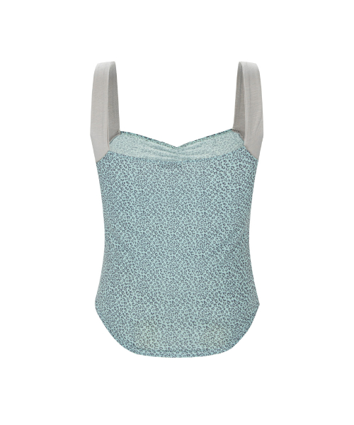 Macy Leopard Shirring Sleeveless Top (Mute Mint)