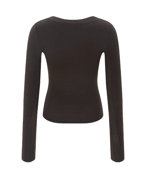 Valerie Shirring Button Long Sleeve Top (Brown)