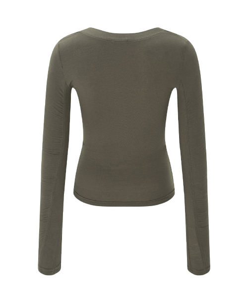 Valerie Shirring Button Long Sleeve Top (Khaki)