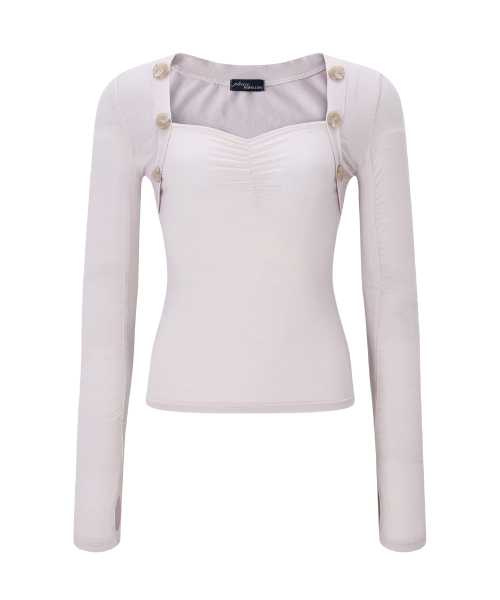 Valerie Shirring Button Long Sleeve Top (Pale Pink)