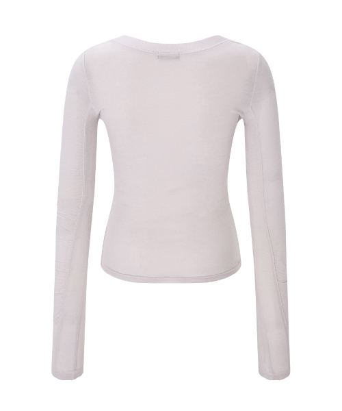 Valerie Shirring Button Long Sleeve Top (Pale Pink)