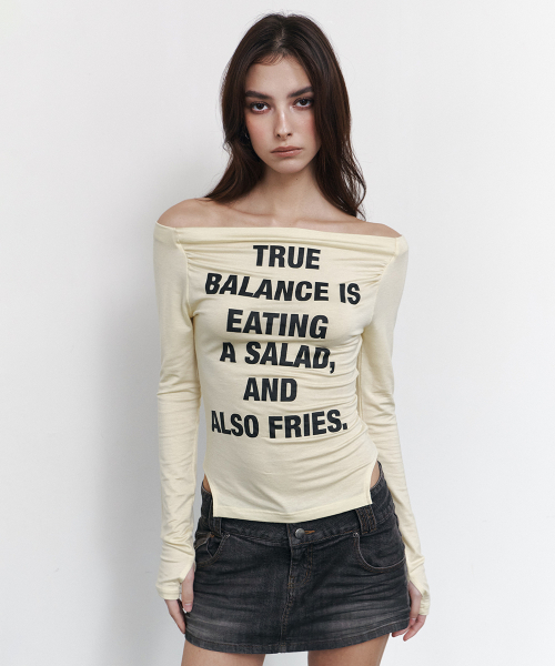 Kacy Lettering Long Off-Shoulder Top (Lemon)