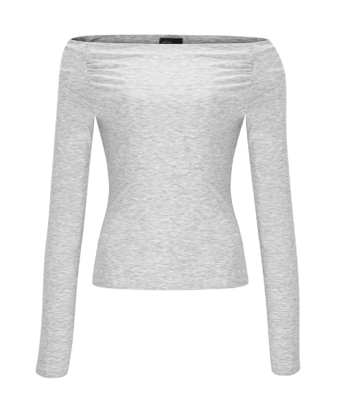 Seni Long Off-Shoulder Top (White Melange)