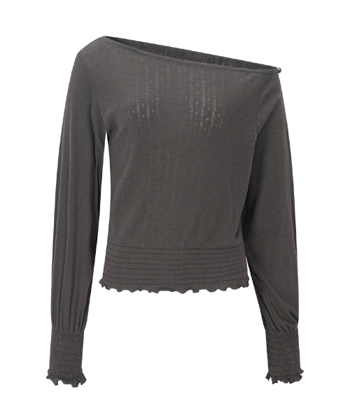 Ian Unbal Smocked Long sleeve Top (Mocha)
