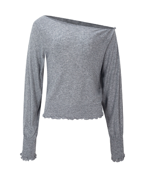 Ian Unbal Smocked Long sleeve Top (Melange Grey)