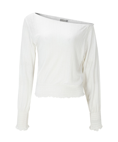 Ian Unbal Smocked Long sleeve Top (White)