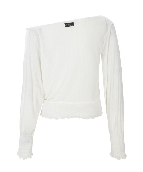 Ian Unbal Smocked Long sleeve Top (White)