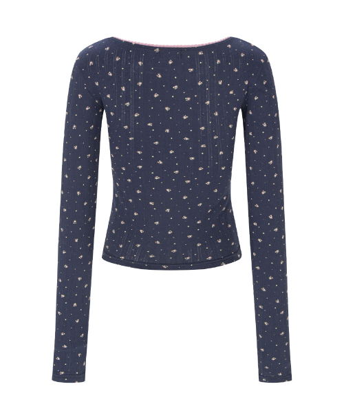 Pony Flower Lace Long Sleeve Top (Navy)