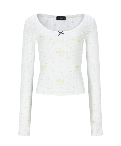 Pony Flower Lace Long Sleeve Top (White)