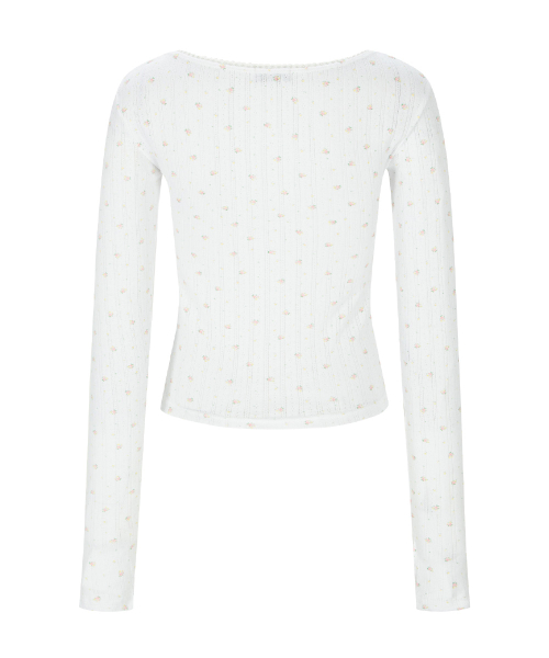 Pony Flower Lace Long Sleeve Top (White)