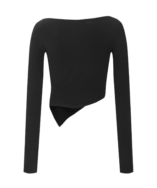 Sadie Unbal Shirring Long Sleeve Top (Black)