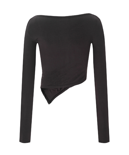 Sadie Unbal Shirring Long Sleeve Top (Deep Brown)