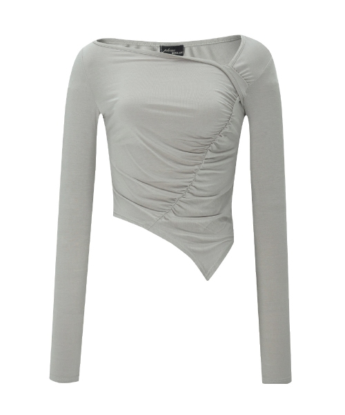 Sadie Unbal Shirring Long Sleeve Top (Silver Grey)
