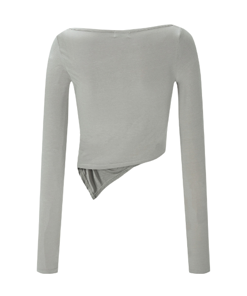 Sadie Unbal Shirring Long Sleeve Top (Silver Grey)