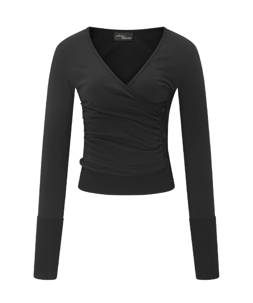 Selena Button Wrap long sleeve Top (Black)