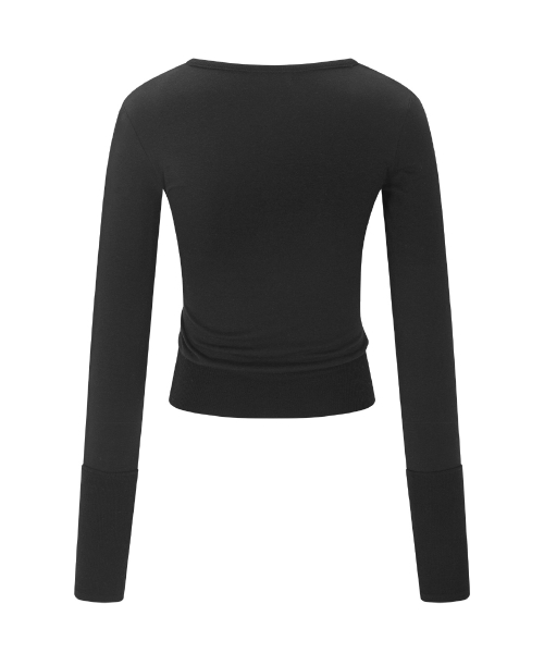 Selena Button Wrap long sleeve Top (Black)