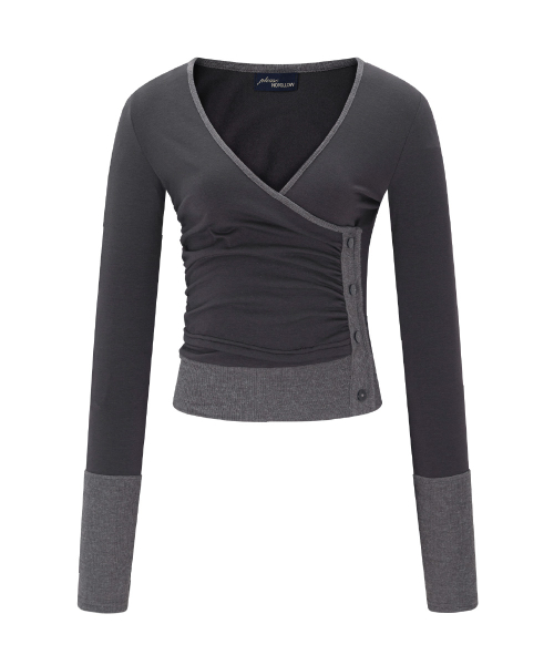 Selena Button Wrap long sleeve Top (Charcoal)