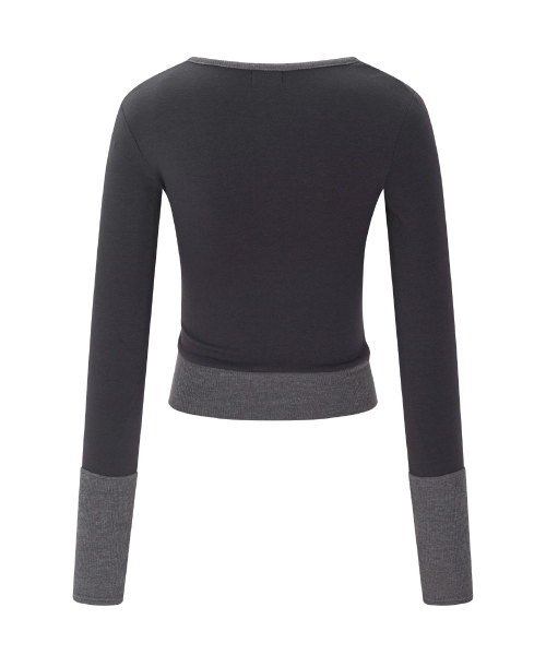 Selena Button Wrap long sleeve Top (Charcoal)