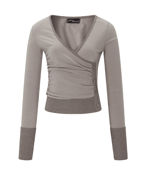 Selena Button Wrap long sleeve Top (Mocha Brown)