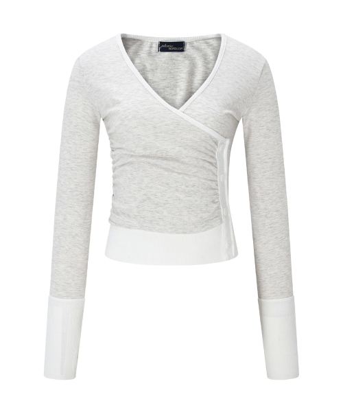 Selena Button Wrap long sleeve Top (Oatmeal)