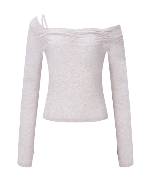 Halo Unbal Shirring Long Sleeve Top (Dusty Pink)