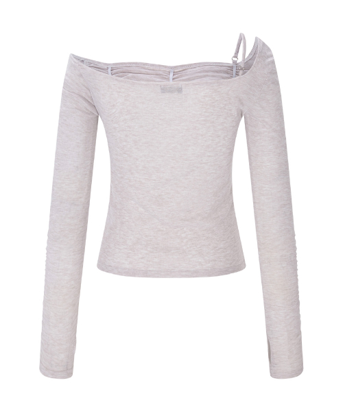 Halo Unbal Shirring Long Sleeve Top (Dusty Pink)