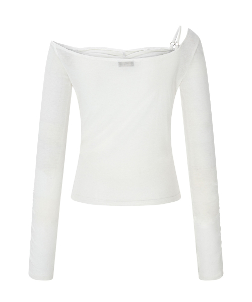 Halo Unbal Shirring Long Sleeve Top (White)