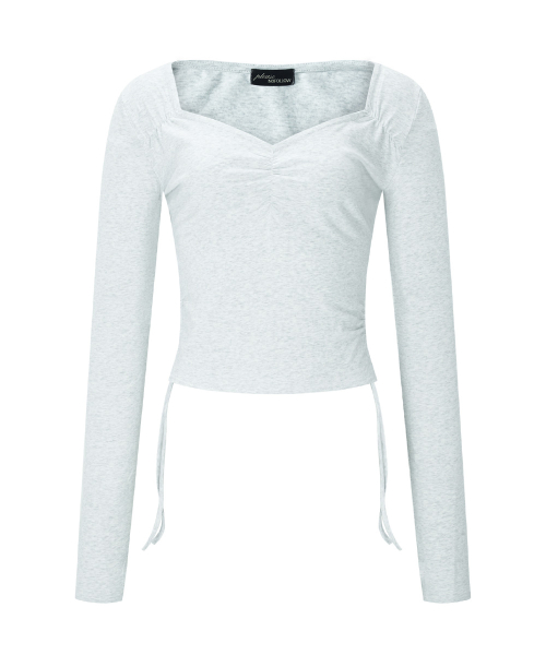 Mov Shirring Long Sleeve Top (White Melange)