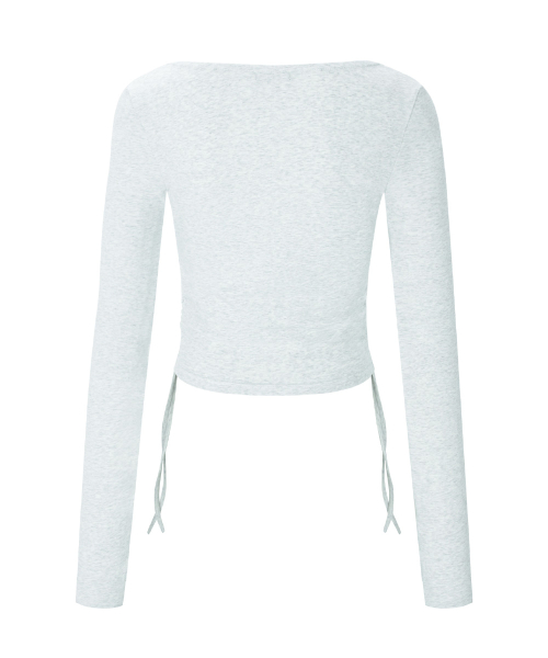 Mov Shirring Long Sleeve Top (White Melange)