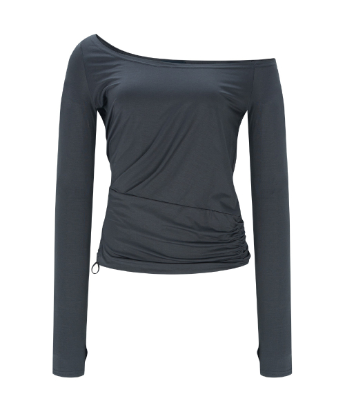 Marcia Unbal Drape Long Sleeve Top (Black)